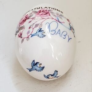 Vtg. The Egg Lady Porcelain Handpainted "Congratulations On Your Baby" Egg, EUC